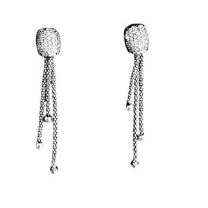 NEW Sterling Silver Diamond Post Drop Dangle Earrings Made in Italy